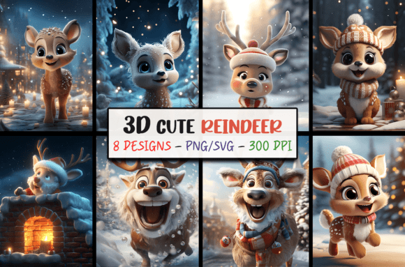 3D Christmas Reindeer SVG for Festive Backgrounds