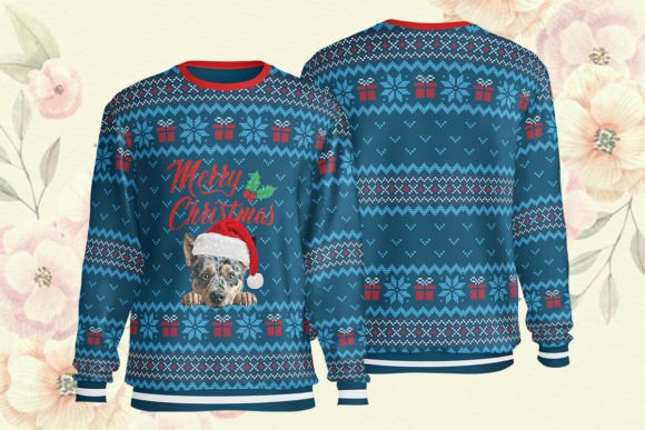 Blue Heeler AOP Christmas Ugly Sweater for T-Shirt Designs