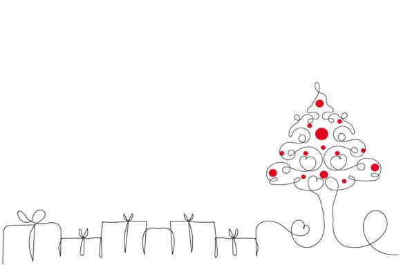 One Line Christmas Tree Hearts Giftbox: Decorative Elements