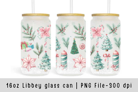 Pastel Christmas 16oz Libbey Glass Can: Graphic Templates