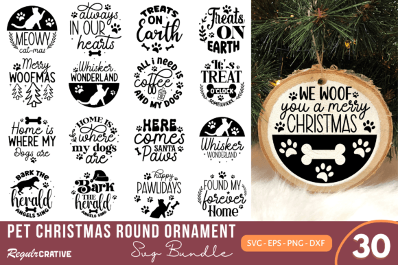 Pet Christmas Round Ornament SVG Bundle for Crafts