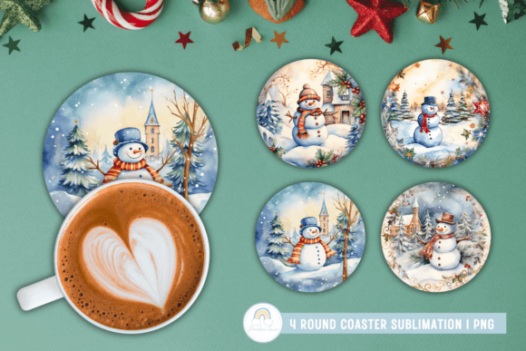 Vintage Snowman Christmas Round Coaster for Crafts